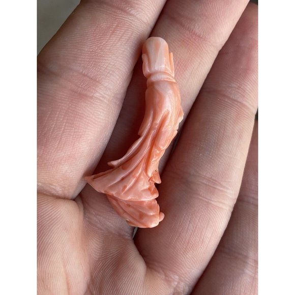 1 9/16" RARE Antique Chinese Hand Carved Coral God Shou Lao Immortal Asian Art - Picture 9 of 12